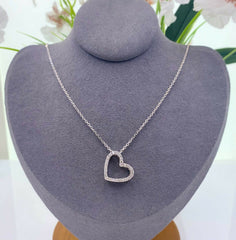 Open Heart Diamond Pendant 22'' Necklace 14K White Gold
