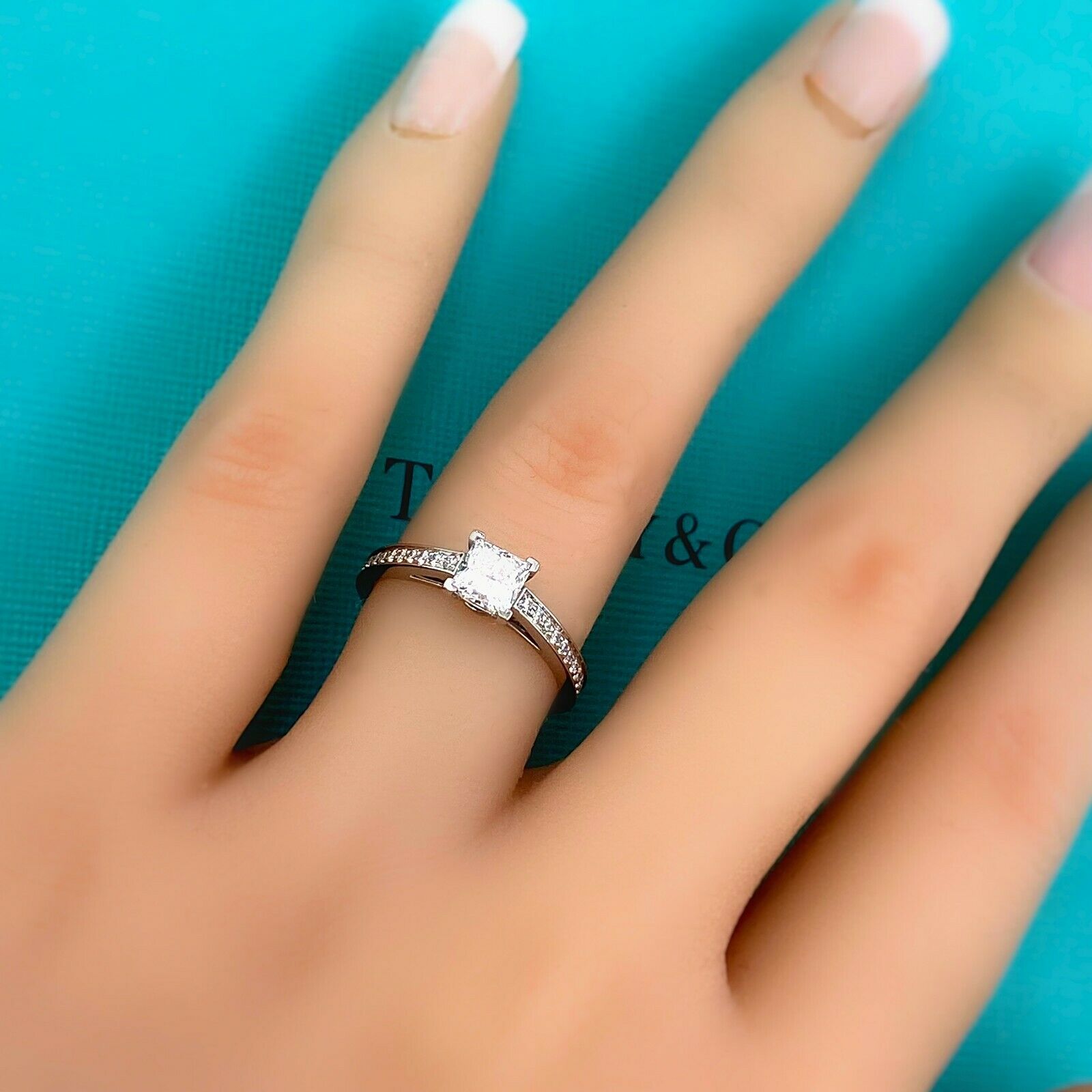 Tiffany & Co GRACE Princess Diamond Engagement Ring 0.76 tcw E VVS1 Pl