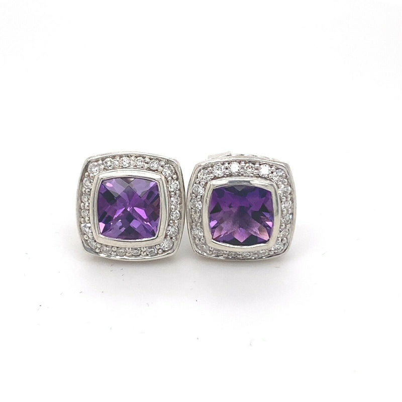 Petite Albion Earrings with Amethyst and Diamonds 7 MM Sterling Silver