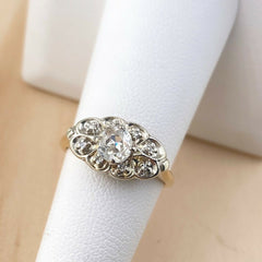 Antique Old Mine Cut Diamond 0.58 tcw Engagement Ring 14K Yellow and White Gold