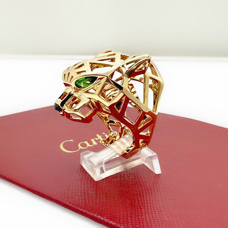 CARTIER Panthere de Cartier 18k YG Tsavorite Garnets Onyx Ring CRN4722561 COA