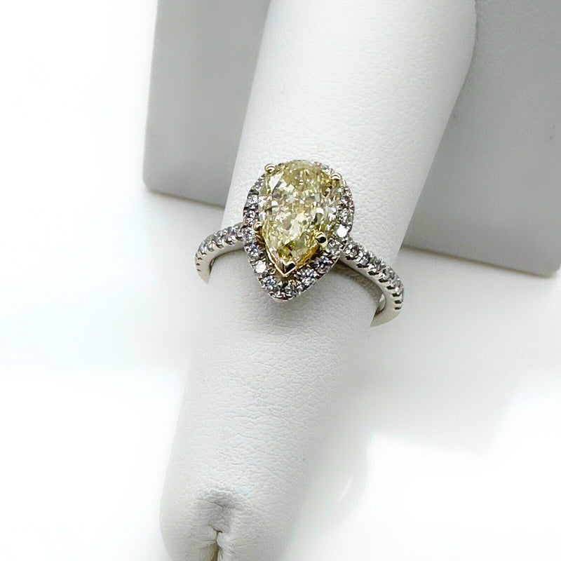 3.05 tcw Pear Shape Natural FLBG Yellow SI2 Halo Diamond Engagement Ring