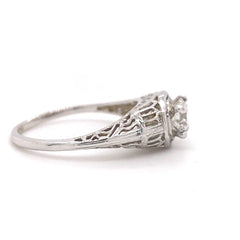 Antique Art Deco Filigree 0.54 cts Round Old Mine Cut Diamond Engagement Ring