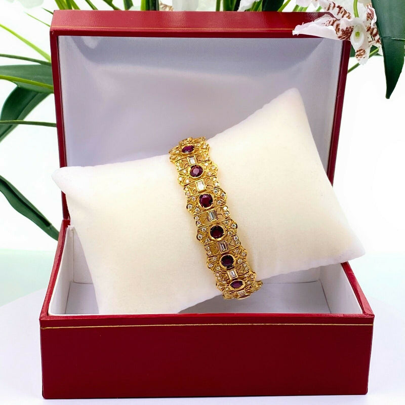 Natural Ruby and Diamond 10.60 TCW Bracelet 18K Yellow Gold