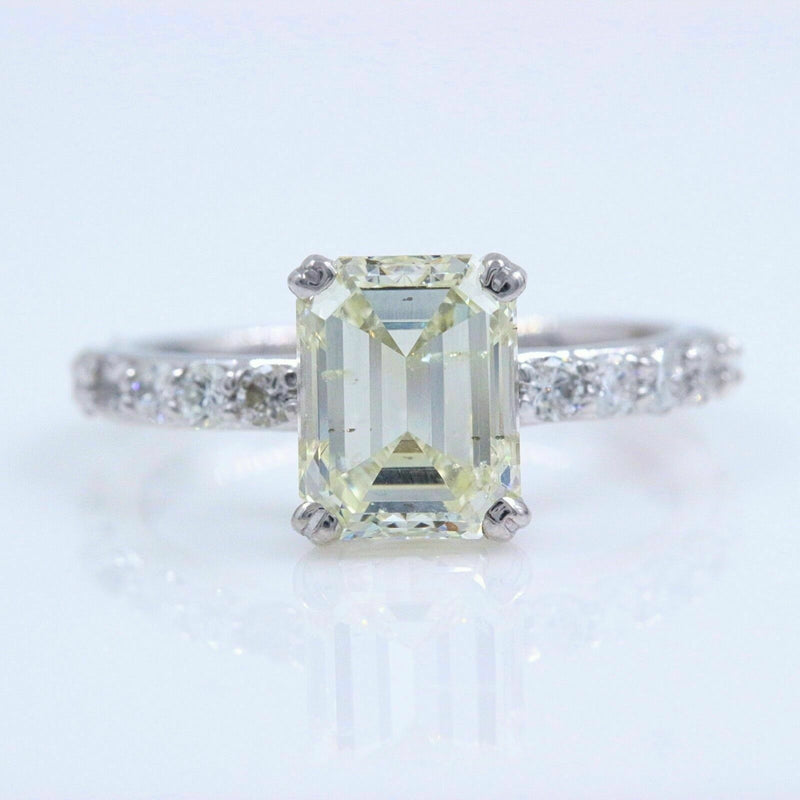 Light Yellow Emerald Diamond Engagement Ring 2.53 tcw 14k White Gold 20K Retail