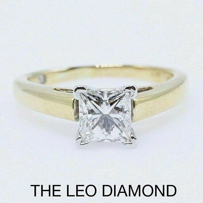 Leo Diamond Engagement Ring Princess Cut 0.97 cts I SI1 14k Yellow Gold