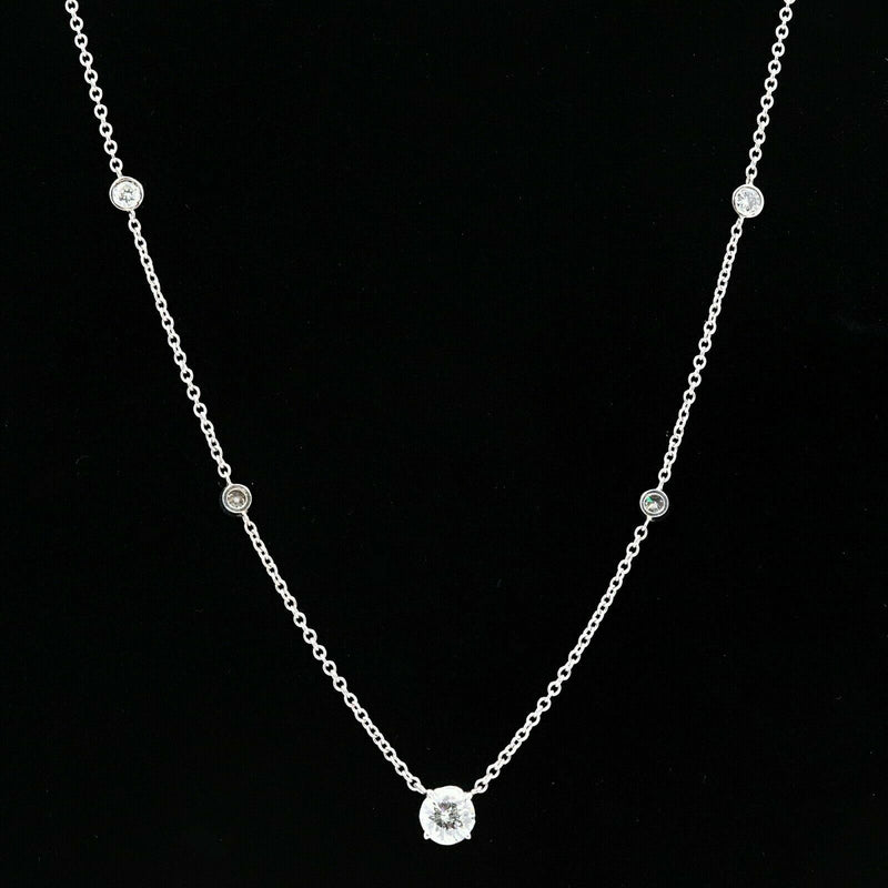 Round Diamond Solitaire Diamonds by The Yard Necklace 1.20 tcw 14k White Gold