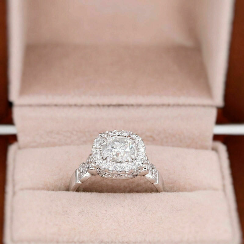Round Diamond Halo Engagement Ring 1.50 tcw in 18kt White Gold