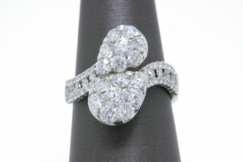 18k White Gold Pear Shaped Diamond Cocktail Ring Pave Round Cuts 2.11 tcw F VS