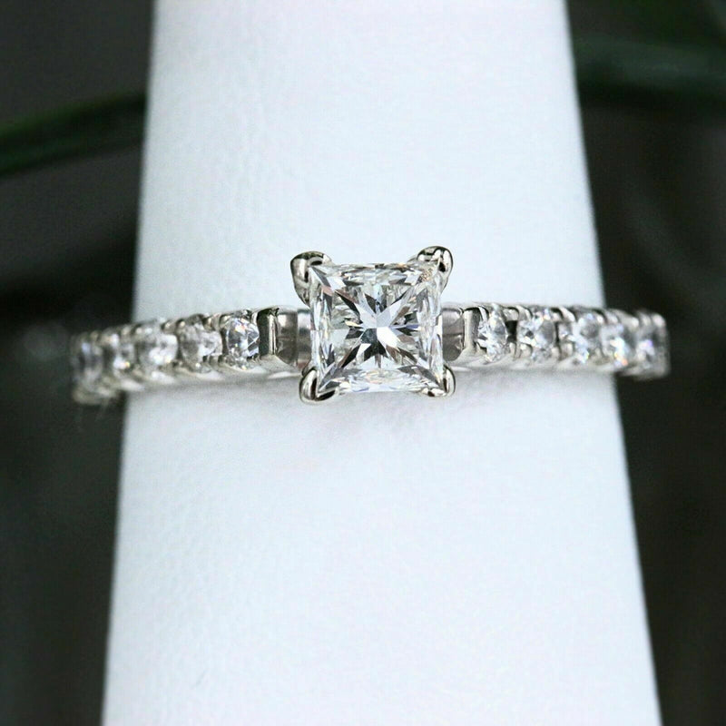 Princess Diamond Engagement Ring with Diamond Band 1.00 tcw 14k White Gold