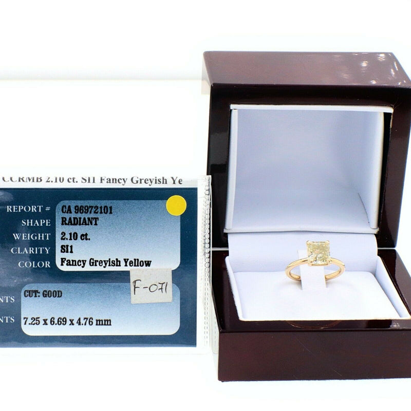 Fancy Radiant Cut 2.10 Carat Diamond Solitaire Ring 14K EGL