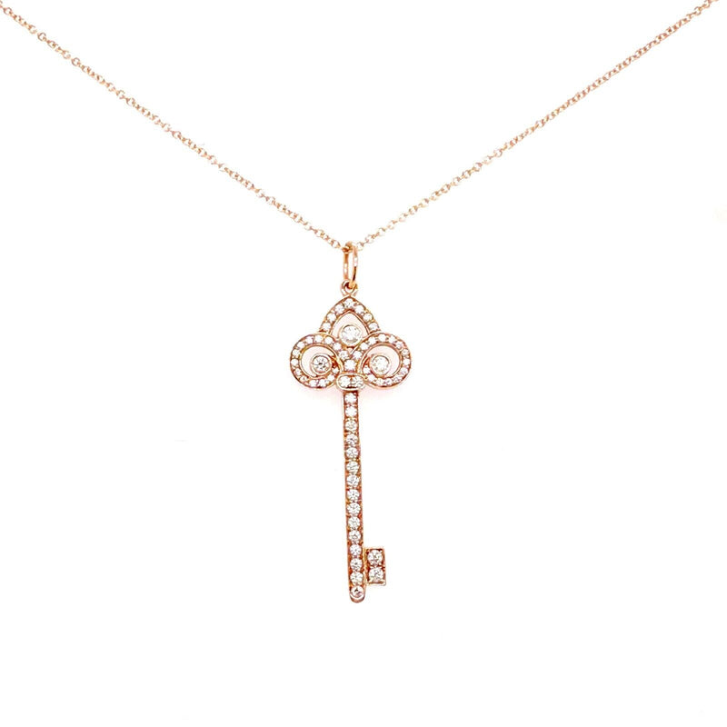 TIFFANY & CO Fleur de Lis Diamond Key Pendant in 18kt Rose Gold