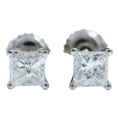 Princess Diamond Solitaire Stud Earrings1.09 tcw 18k White Gold Certificate
