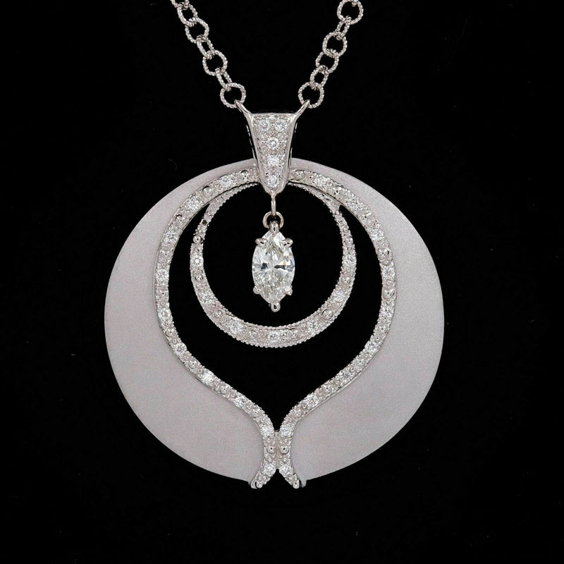 PHILLIPE CHARRIOL Marquise Diamond Pendant Necklace in 18kt White Gold 0.65 tcw