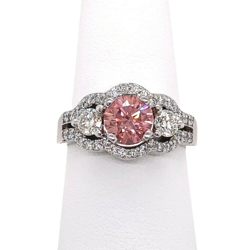 Fancy Intense Purplish Pink Enhanced Round Diamond Engagement Ring 14kt WG COA