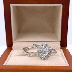 Cluster Halo Diamond Engagement Ring Wedding Set 1.28 tcw