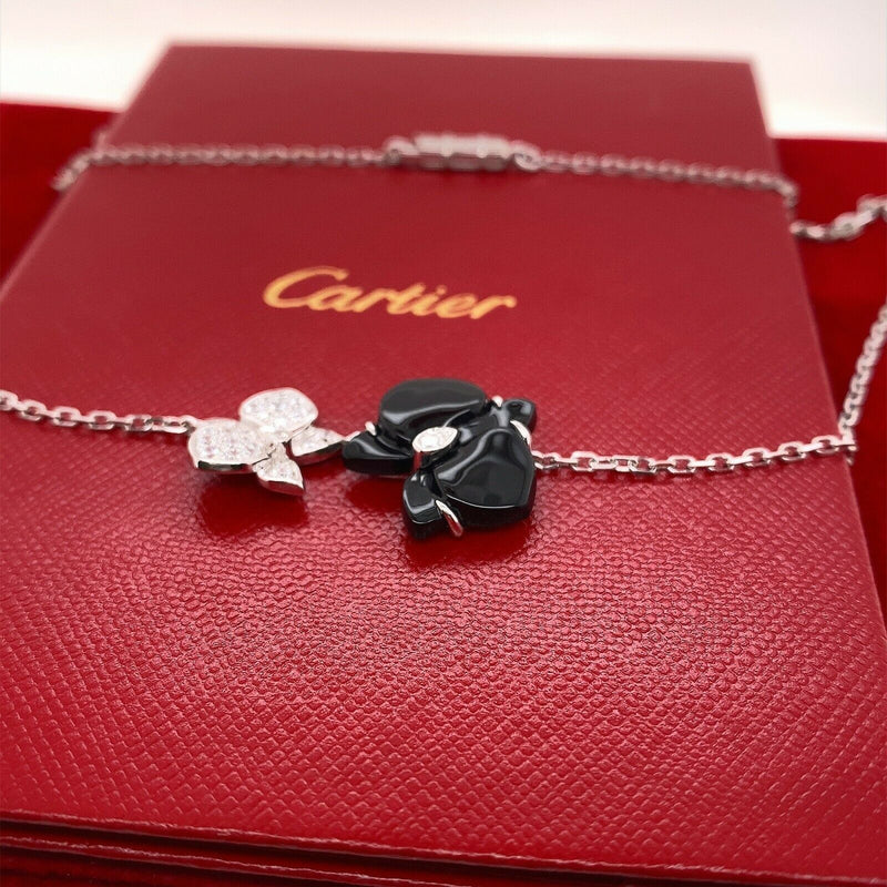 Cartier White Black Caresse d'Orchidees Flower Diamond Onyx Pendant Necklace
