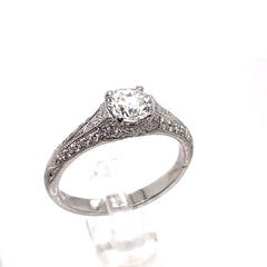 Old European Cut Diamond Engagment Ring 0.82 tcw Platinum