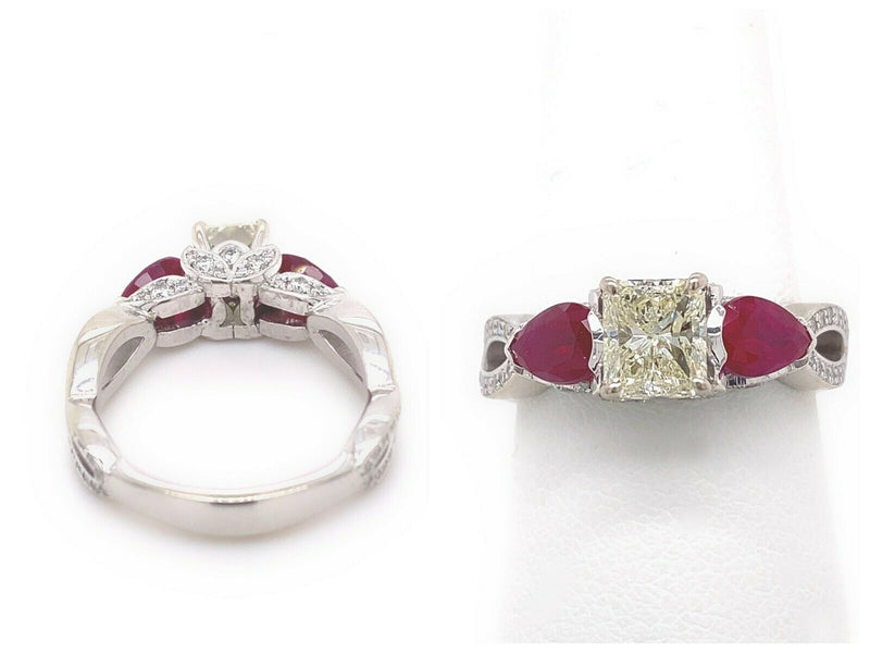 Simone & Sons 2.90 tcw Radiant Diamond & Ruby Twist Band Engagement Ring 18kt WG