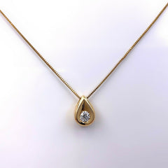 Diamond Tear Drop Pendant with Chain 14K Yellow Gold