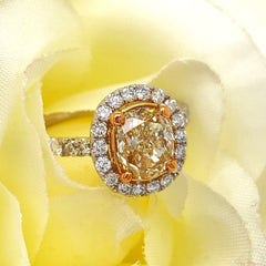 Natural Light Fancy Yellow Oval Diamond 2.39 tcw Engagement Ring Platinum 18k YG