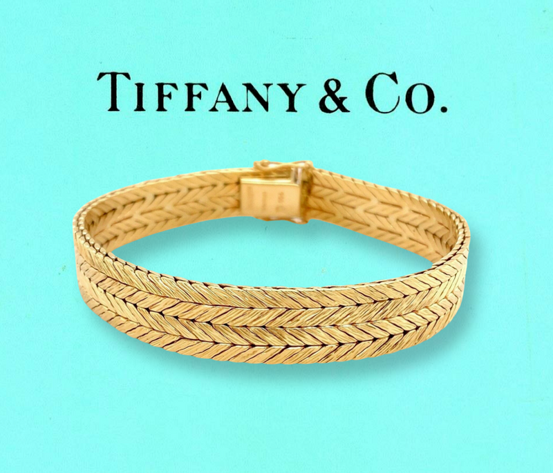 Tiffany & Co West Germany Double Row Herringbone Woven Bracelet 18kt Yellow Gold