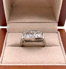 Antique Diamond Ring 1.25 Carats Old Mine Cut 18K White Gold