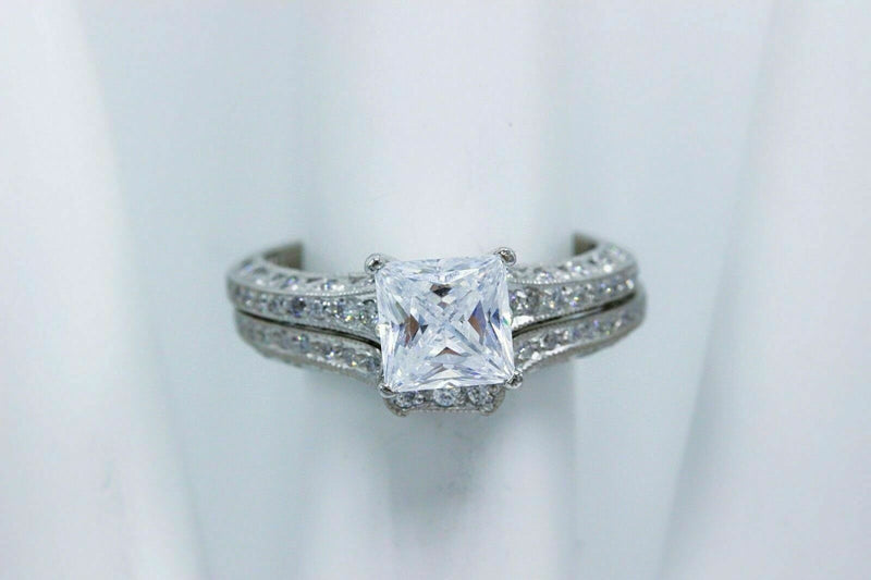Tacori Crescent Diamond Engagement Ring Wedding Band Set Platinum