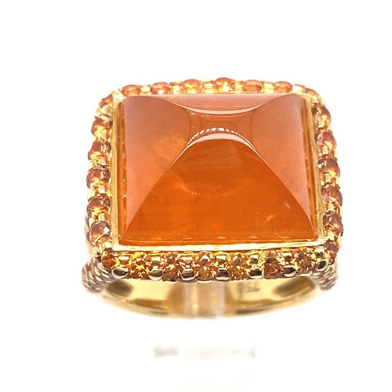 Rodney Rayner Mandarin Garnet Cabachon Ring with Orange Sapphire Ring 18kt YG