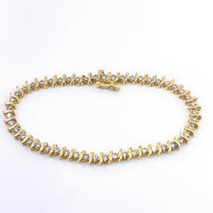 Round Brilliant Diamonds S Link  2.00 tcw 14K Yellow Gold Tennis Bracelet