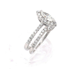 Marquise Diamond 1.46 tcw Halo Design Engagement Ring and Diamond Band Set 14K