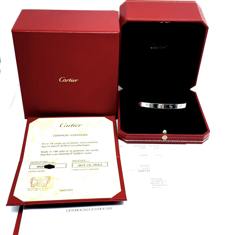 Cartier LOVE Cuff 18kt White Gold CRB60325 SZ19 COA Box