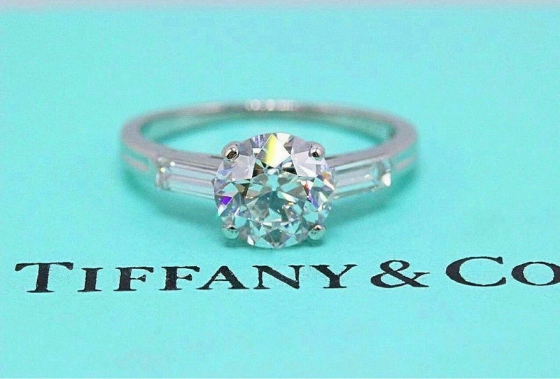 Vintage Tiffany & Co Palladium Diamond Engagement Ring Old Cut 1.72 TCW G VVS2