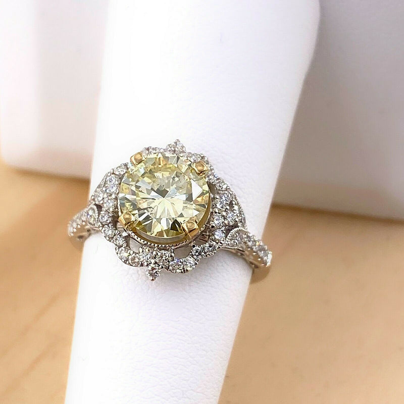 Shane & Co Round Diamond 2.13 tcw Floral Filigree Halo Engagement Ring GIA