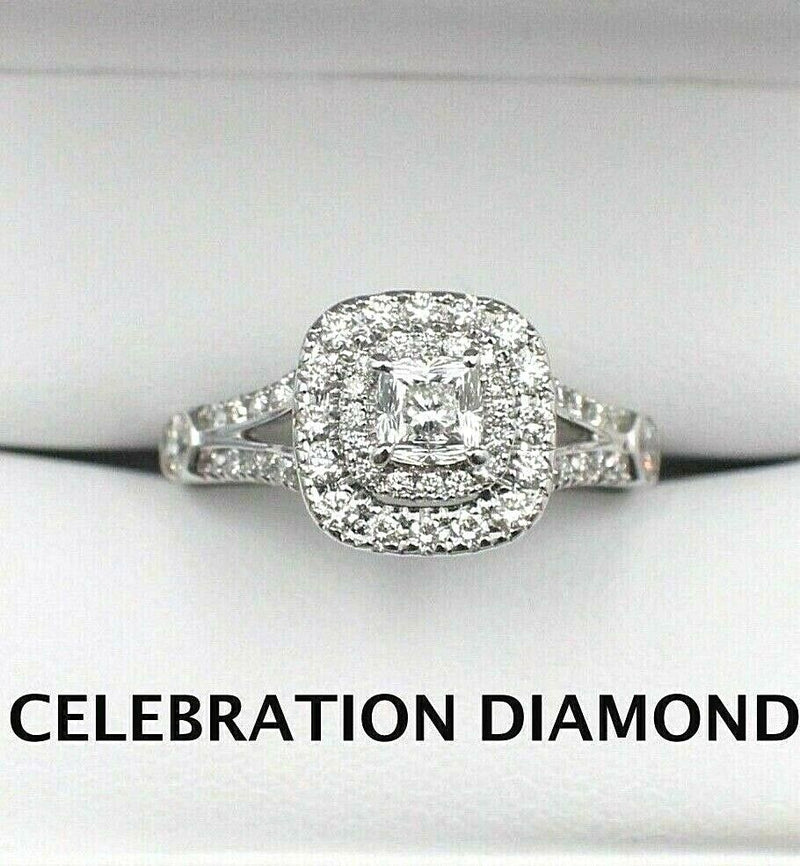 Celebration Cushion Diamond Engagement Ring Double Halo 1.20 tcw 18k White Gold