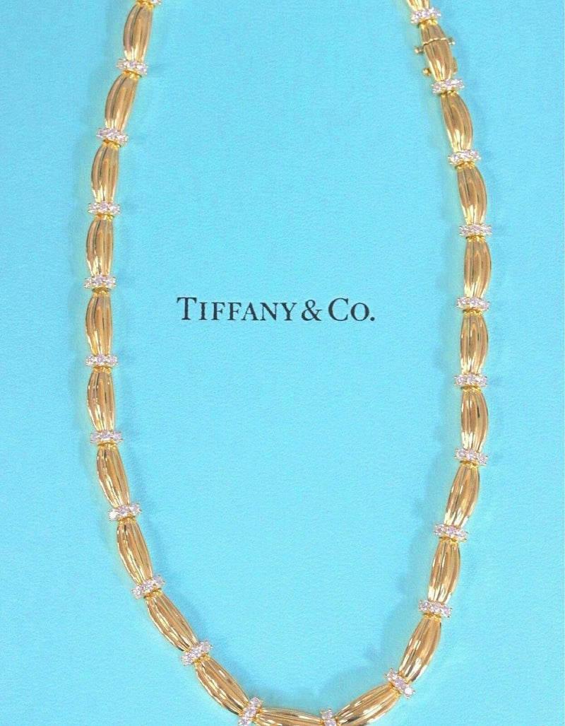 Tiffany & Co 1992 Diamond Station Necklace 18K Yellow Gold Signature II 4.00 tcw