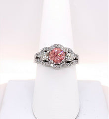 Fancy Intense Purplish Pink Enhanced Round Diamond Engagement Ring 14kt WG COA