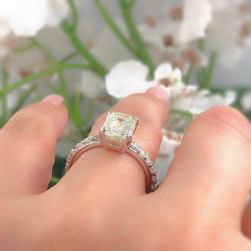 Light Yellow Emerald Diamond Engagement Ring 2.53 tcw 14k White Gold 20K Retail