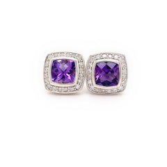 Petite Albion Earrings with Amethyst and Diamonds 7 MM Sterling Silver