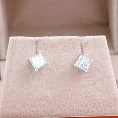 Princess Diamond Solitaire Stud Earrings1.09 tcw 18k White Gold Certificate
