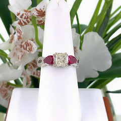 Simone & Sons 2.90 tcw Radiant Diamond & Ruby Twist Band Engagement Ring 18kt WG