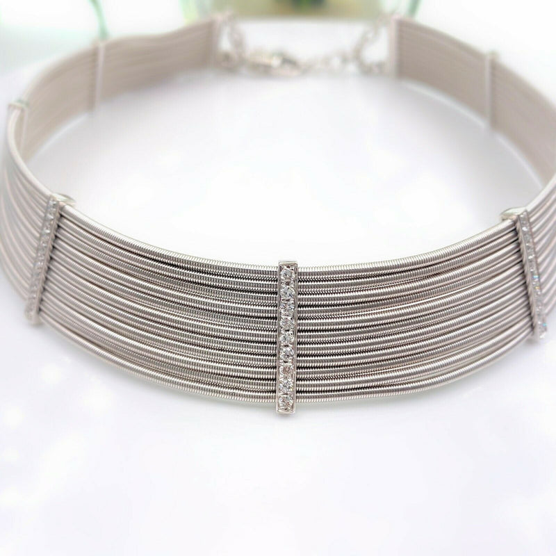 Round Brilliant Diamonds 1.75 tcw 18kt White Gold Cable Design Choker Necklace