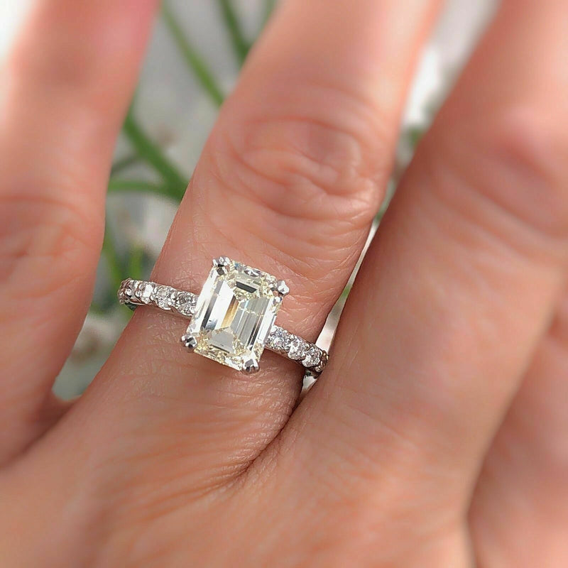 Light Yellow Emerald Diamond Engagement Ring 2.53 tcw 14k White Gold 20K Retail