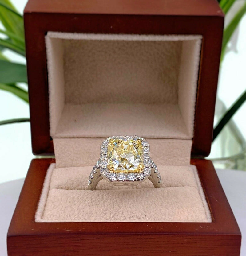 6.03 TCW Radiant Diamond Halo Platinum Engagement Ring GIA