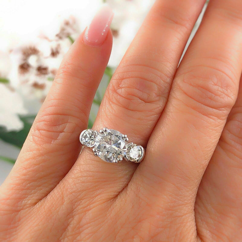 Three Stone Diamond Engagement Ring Round 2.93 tcw 18k White Gold $20,000 Retail