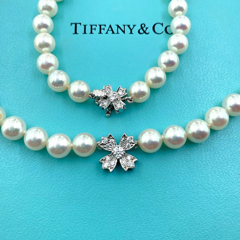 Tiffany & Co. Pearl Diamond Drop Pendant Necklace on 18