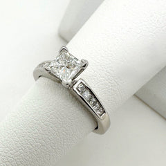 Princess Cut Diamond Engagement Ring with Diamond Band EGL USA 14kt White Gold
