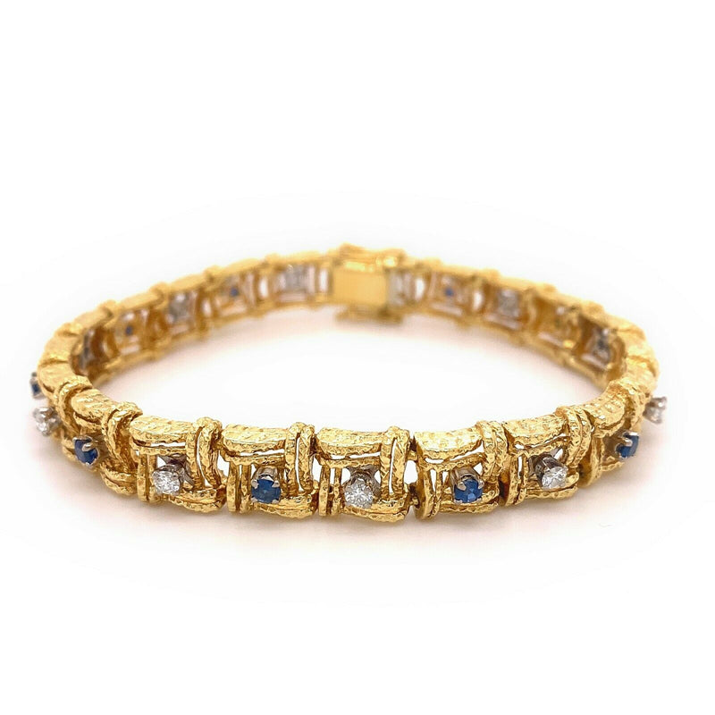 1.50 tcw Diamond & Blue Sapphire 18kt Yellow Gold Square Link Bracelet