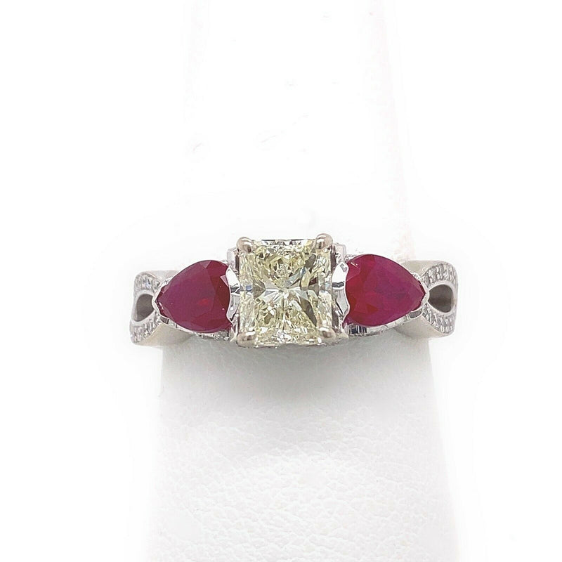 Simone & Sons 2.90 tcw Radiant Diamond & Ruby Twist Band Engagement Ring 18kt WG