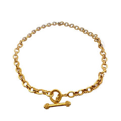 ELIZABETH LOCKE 7 MM Spiked Link Hammered Gold Toggle Necklace 19' Inch 19K YG
